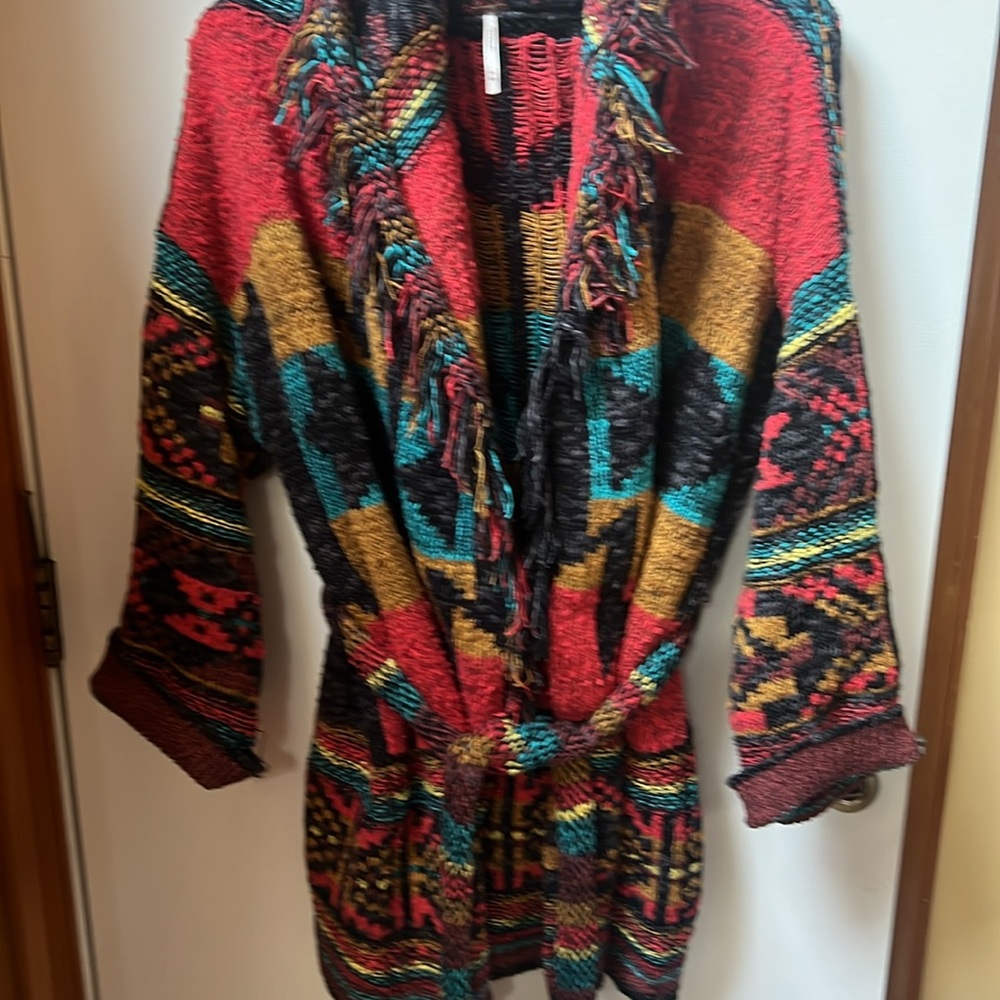 Free People Colorful Knit Cardigan with Belt - Picture 2 of 6